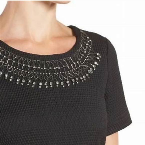 Cupcakes and Cashmere Black Madora Jeweled Neckline Waffle Knit Dress Size Small - Picture 2 of 12